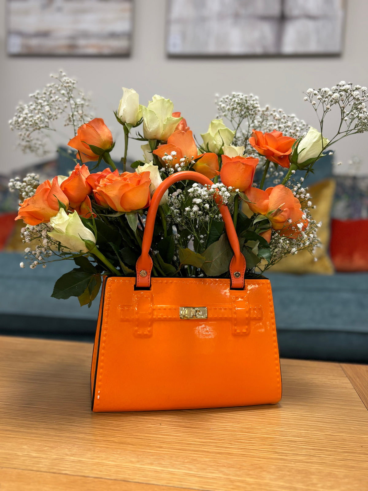 Bright Orange Ceramic Handbag Vase