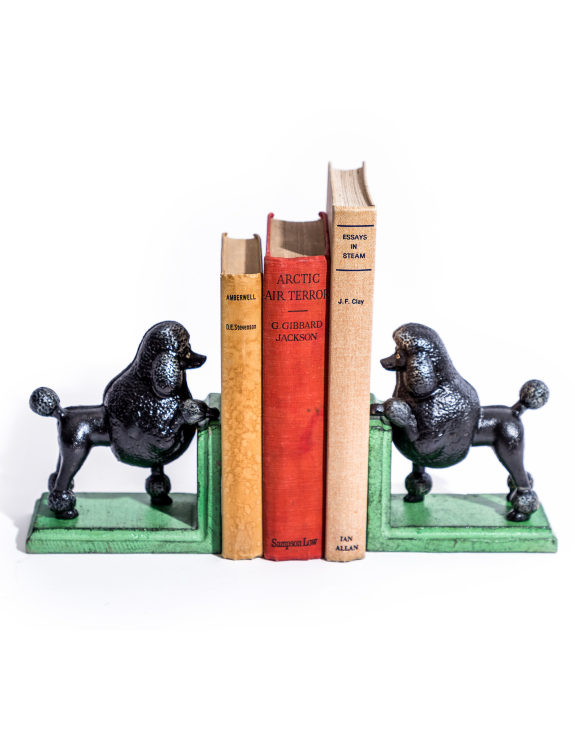 Cast Iron Antiqued Pair of Black Poodle Bookends
