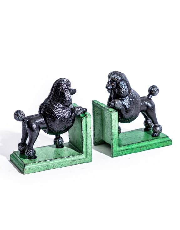 Cast Iron Antiqued Pair of Black Poodle Bookends